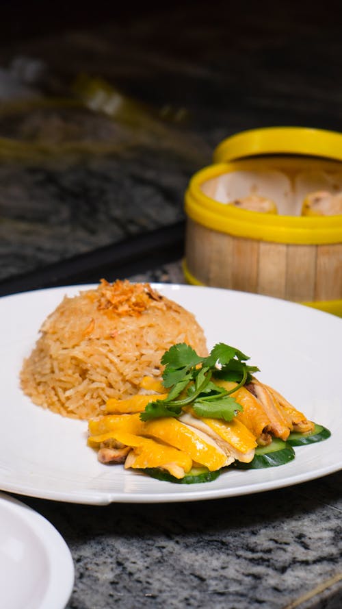 Free A plate with rice and a dish of food Stock Photo