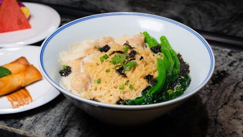 Free Noodles with Vegetables and Dumplings  Stock Photo