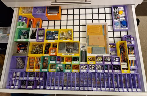 Free Electronic components in Gridfinity in a drawer  Stock Photo