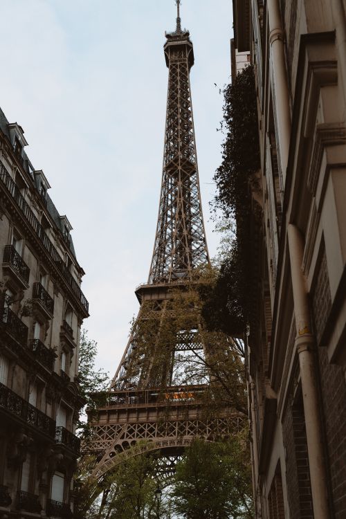 Free Stunning view of the Eiffel Tower amidst classic Parisian buildings in France's capital city. Stock Photo