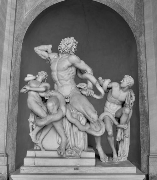 Free Black and white photo of Laocoön and His Sons sculpture in Vatican Museums. Stock Photo