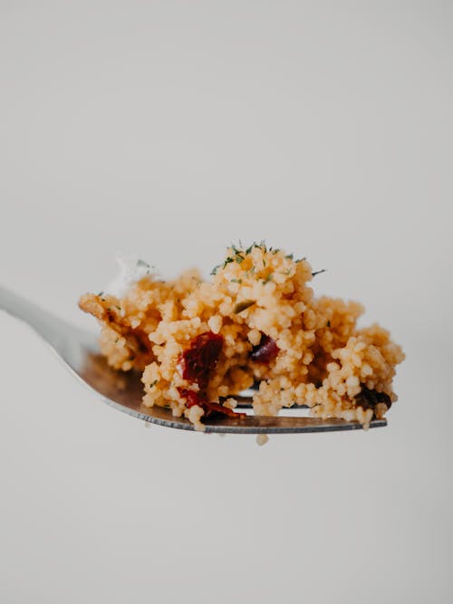 Close-up of Couscous on Fork