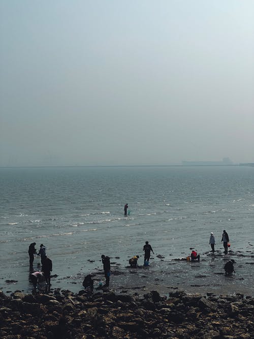 People on a Rocky Beach 