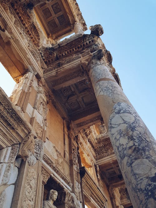 Photos gratuites de bâtiment, bibliothèque de celsus, colonne