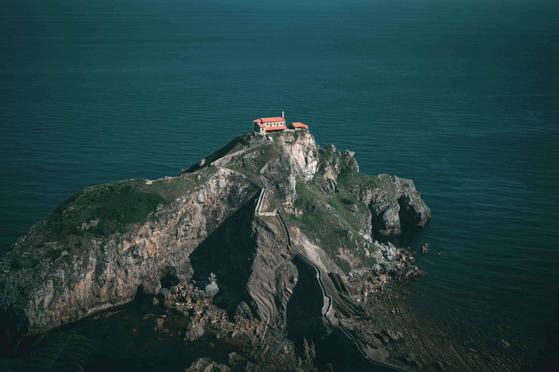 Building on Rocks on Sea Coast in Basque Country