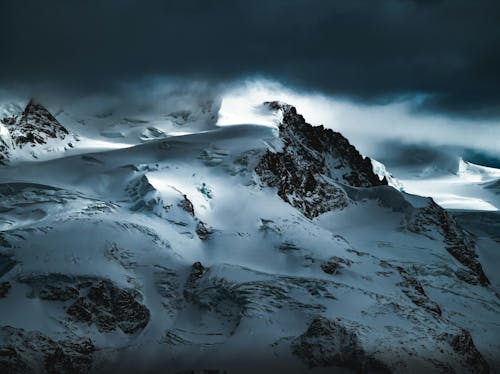 Mountain Peaks in Snow in Dark