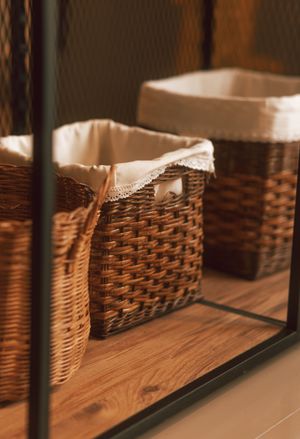 Lined wicker storage baskets — photo by Orhan Pergel on Pexels