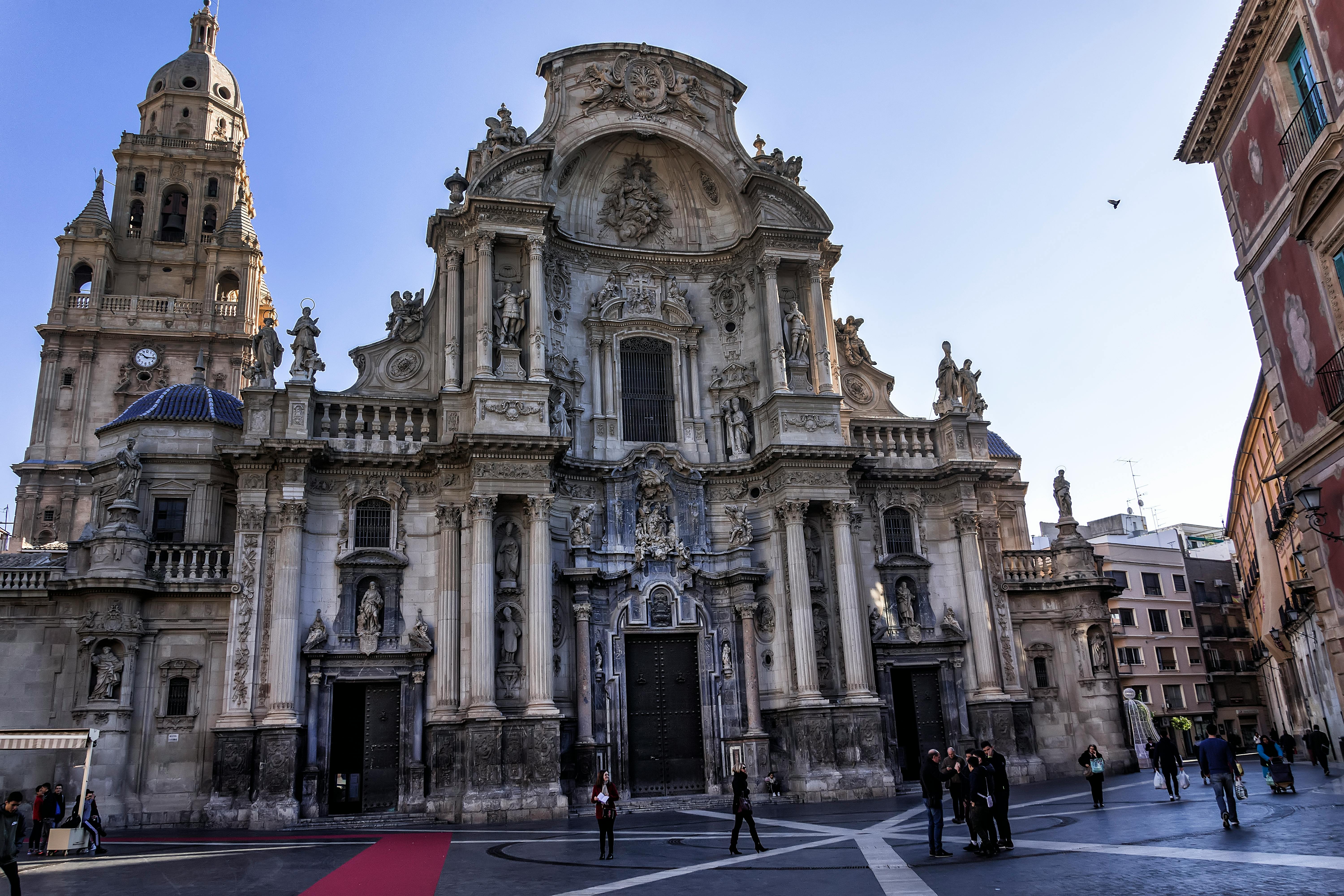 Facade of the Murcia Cathedral in Murcia, Spain