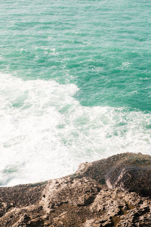 A person standing on the edge of a cliff looking out at the ocean