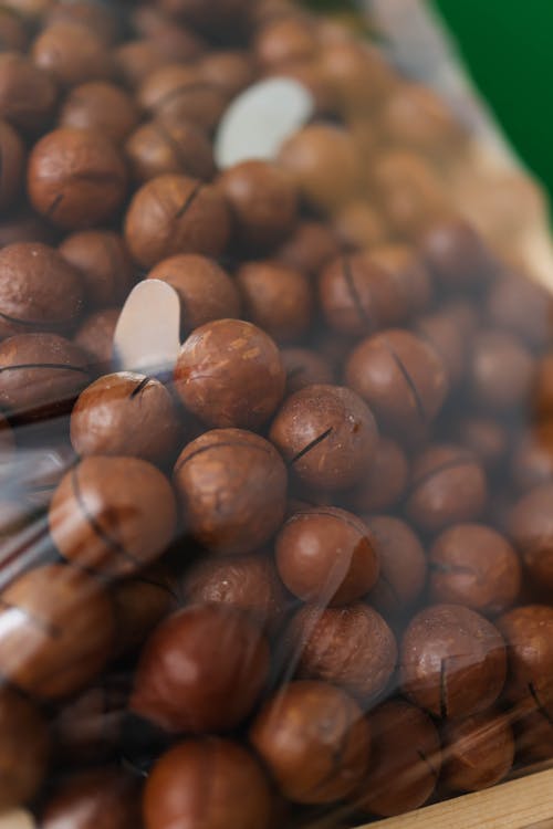 A close up of nuts in a plastic bag