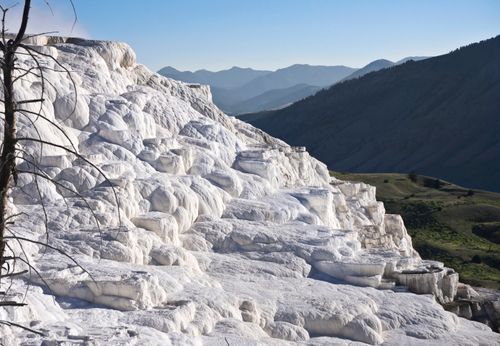 Free Breathtaking limestone terraces at Mammoth Hot Springs, Yellowstone National Park. Stock Photo