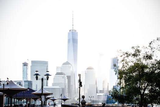 Stunning view of New York City skyline with One World Trade Center on a clear day.