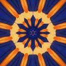 万花筒设计采用艺术抽象手法，呈现出充满活力的橙色与蓝色