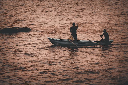 ayakta, Balık tutmak, balıkçı teknesi içeren Ücretsiz stok fotoğraf