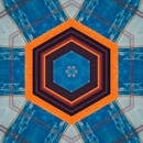 这幅色彩缤纷的六边形抽象艺术，以蓝色和橙色搭配，呈现出充满活力的几何形状