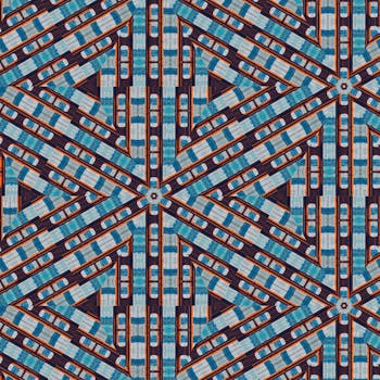 这个几何图案丰富多彩，包含三角形和鲜艳的色彩，构成了一个现代的马赛克设计