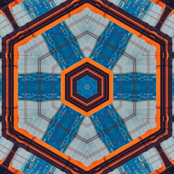 彩色几何图案以万花筒风格，营造出充满活力的墙壁艺术装饰