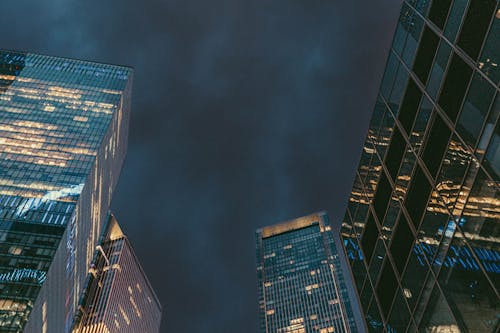 Free the evening skyscrapers in Moscow city in cloudy spring weather Stock Photo