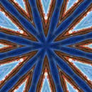 这款充满活力、动感的抽象万花筒图案，采用蓝橙色调，非常适合创意设计