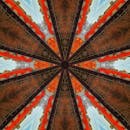 以丰富的色彩和对称性描绘城市场景的抽象万花筒设计充满活力