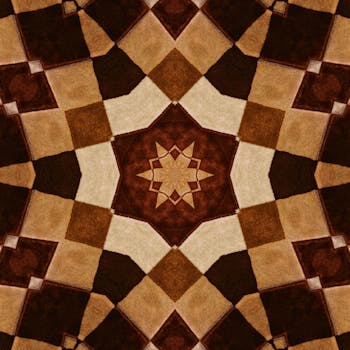 这款泥土色调、图案对称的复杂几何马赛克，非常适合现代艺术展示