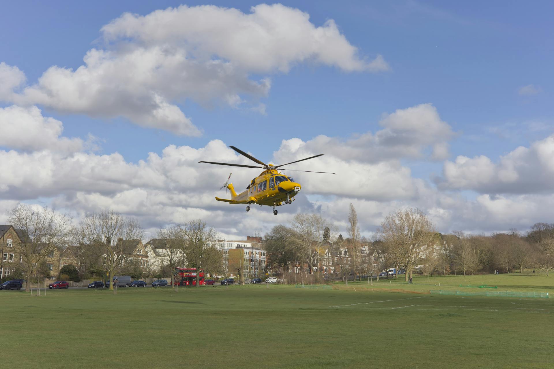 Rescue Helicopter Landing on Field