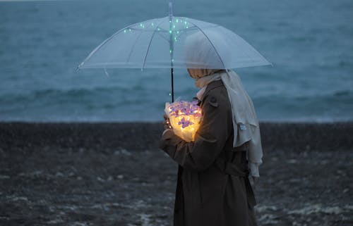 Základová fotografie zdarma na téma deštník, držení, hidžáb