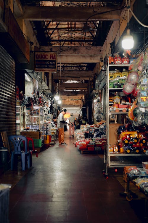 A market with many items for sale in the middle of the night