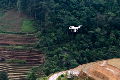 White Drone Flying over the Terraces