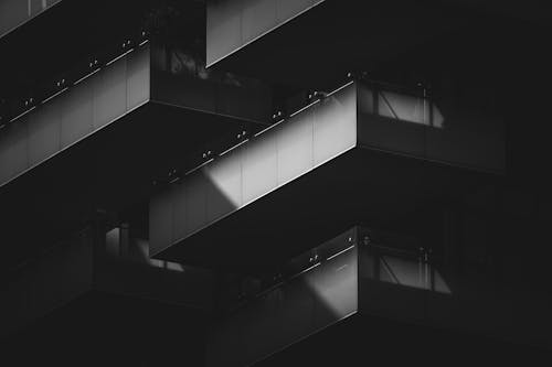 Free Black and white photo of a building with windows Stock Photo