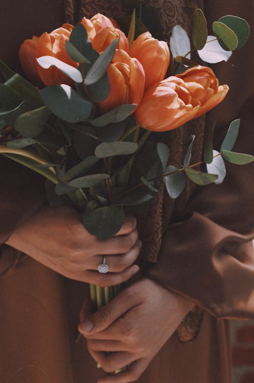 Tulips Bouquet in Woman Hands