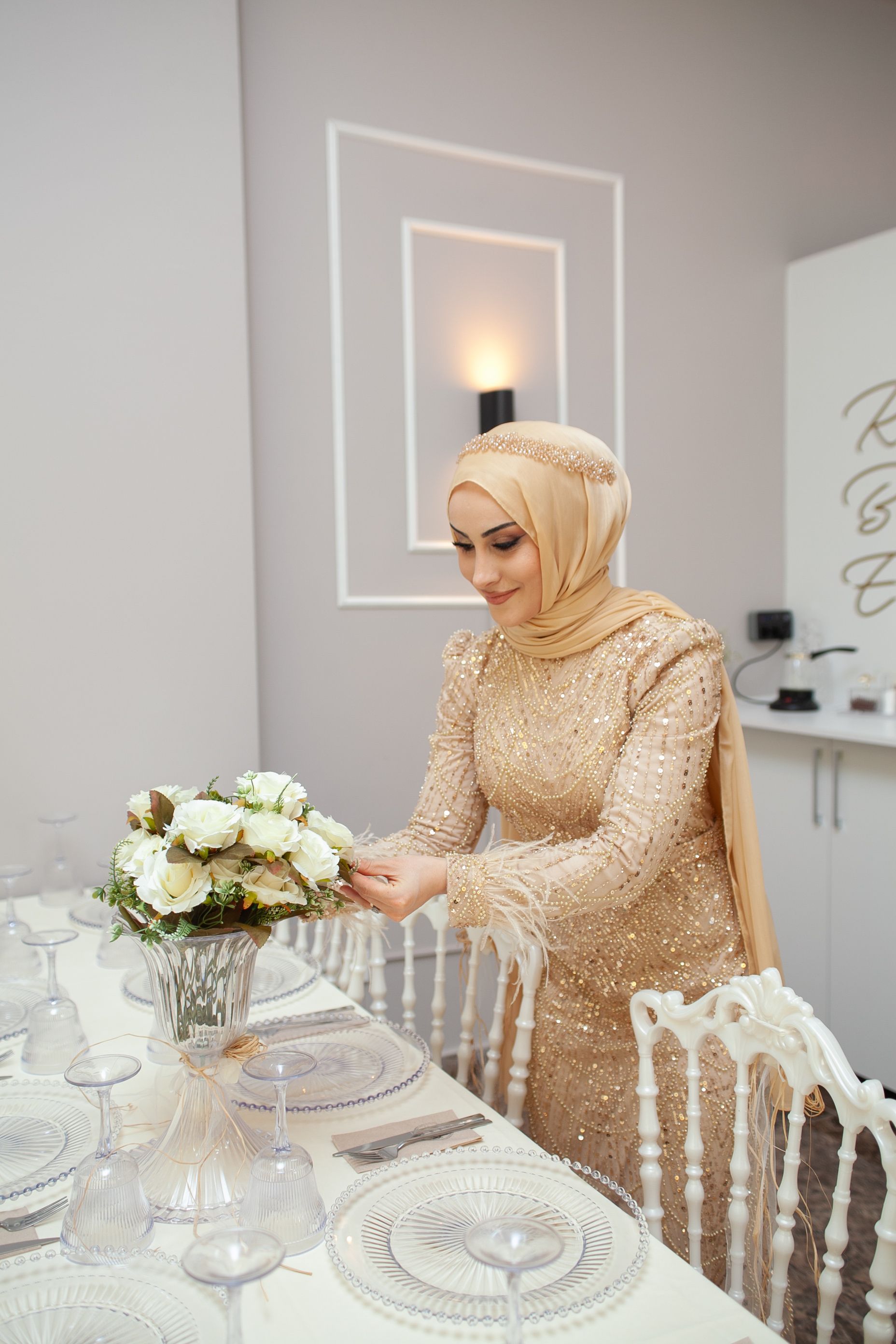 gold dress with hijab Metallic Layered Dress main image 1