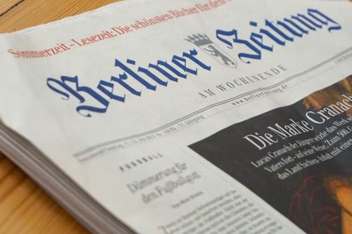 Free Close-up of Berliner Zeitung showcasing German newspaper design and culture. Stock Photo