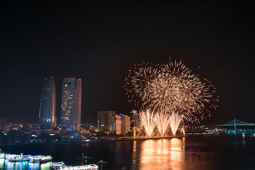 Fireworks Beside Body Of Water