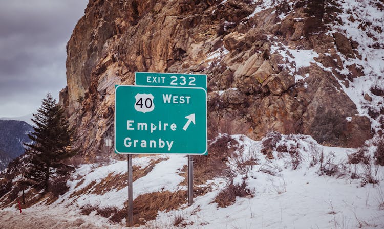 A Road Sign In Winter 