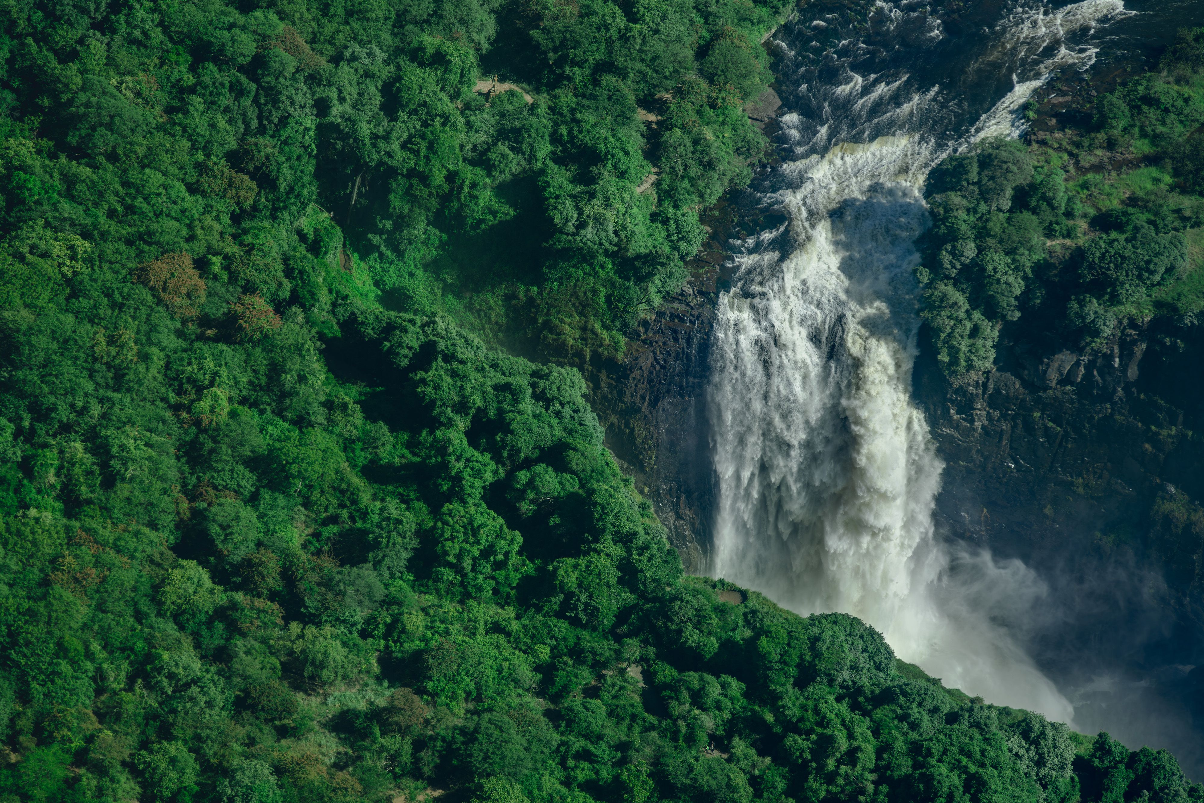 Aerial photograph taken from a helicopter over Victoria Falls