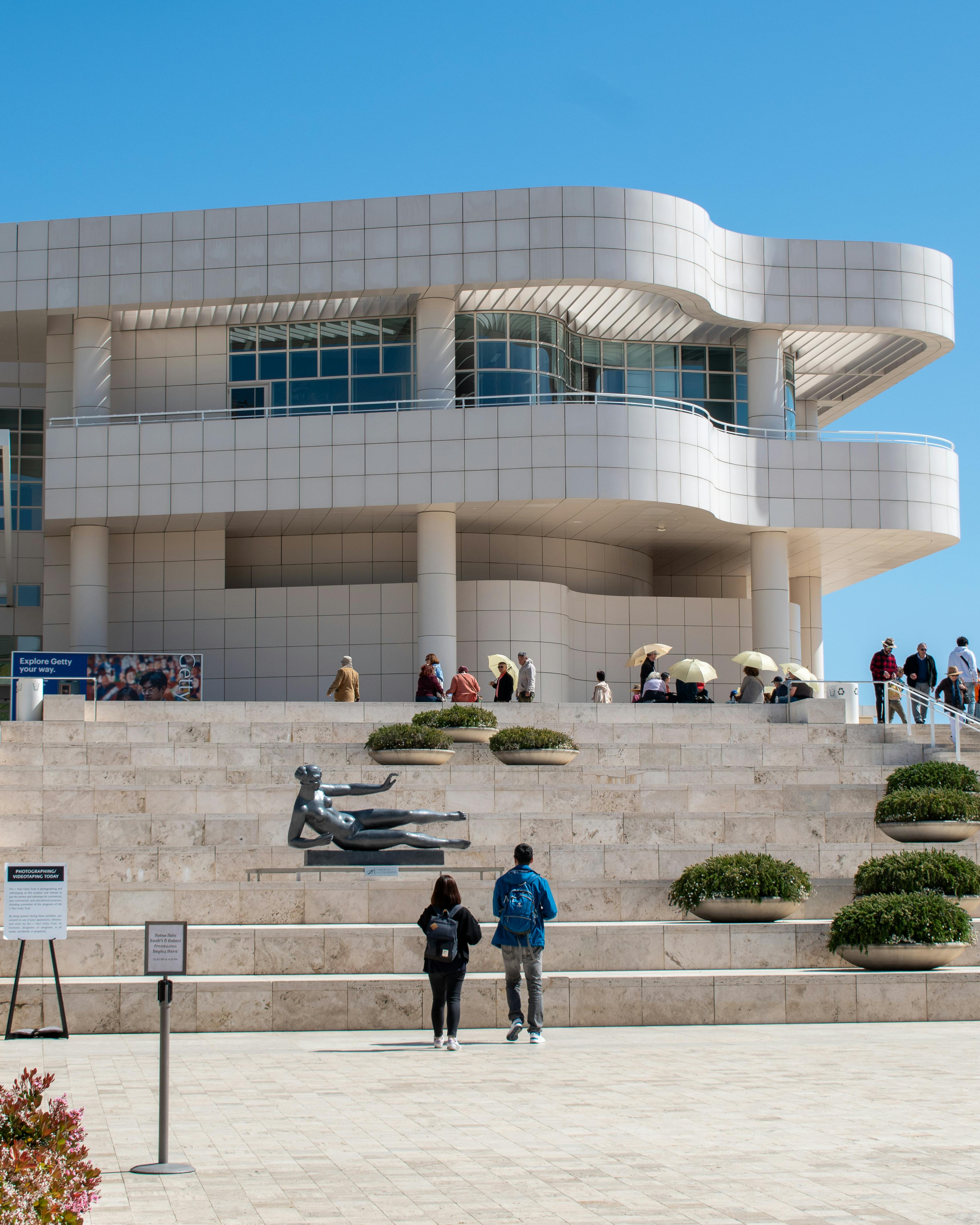 Modern terraces and sculpture at the Getty Center in Los Angeles.