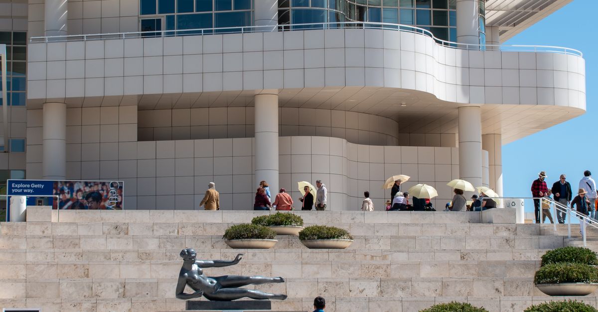 Modern terraces and sculpture at the Getty Center in Los Angeles.