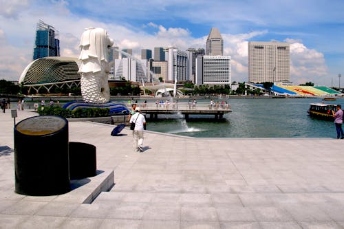 Free stock photo of tourists at merlion park Stock Photo