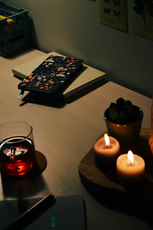 Free stock photo of book, burning candle, study