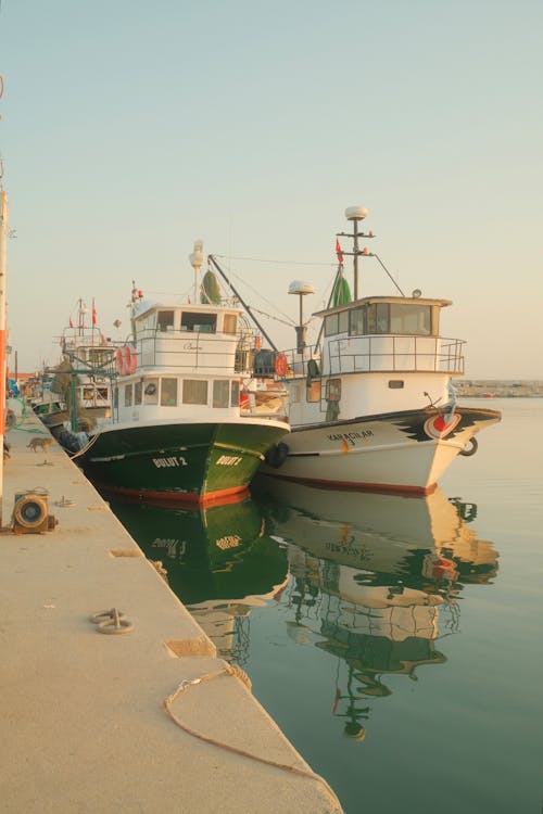 A group of boats are docked at a dock