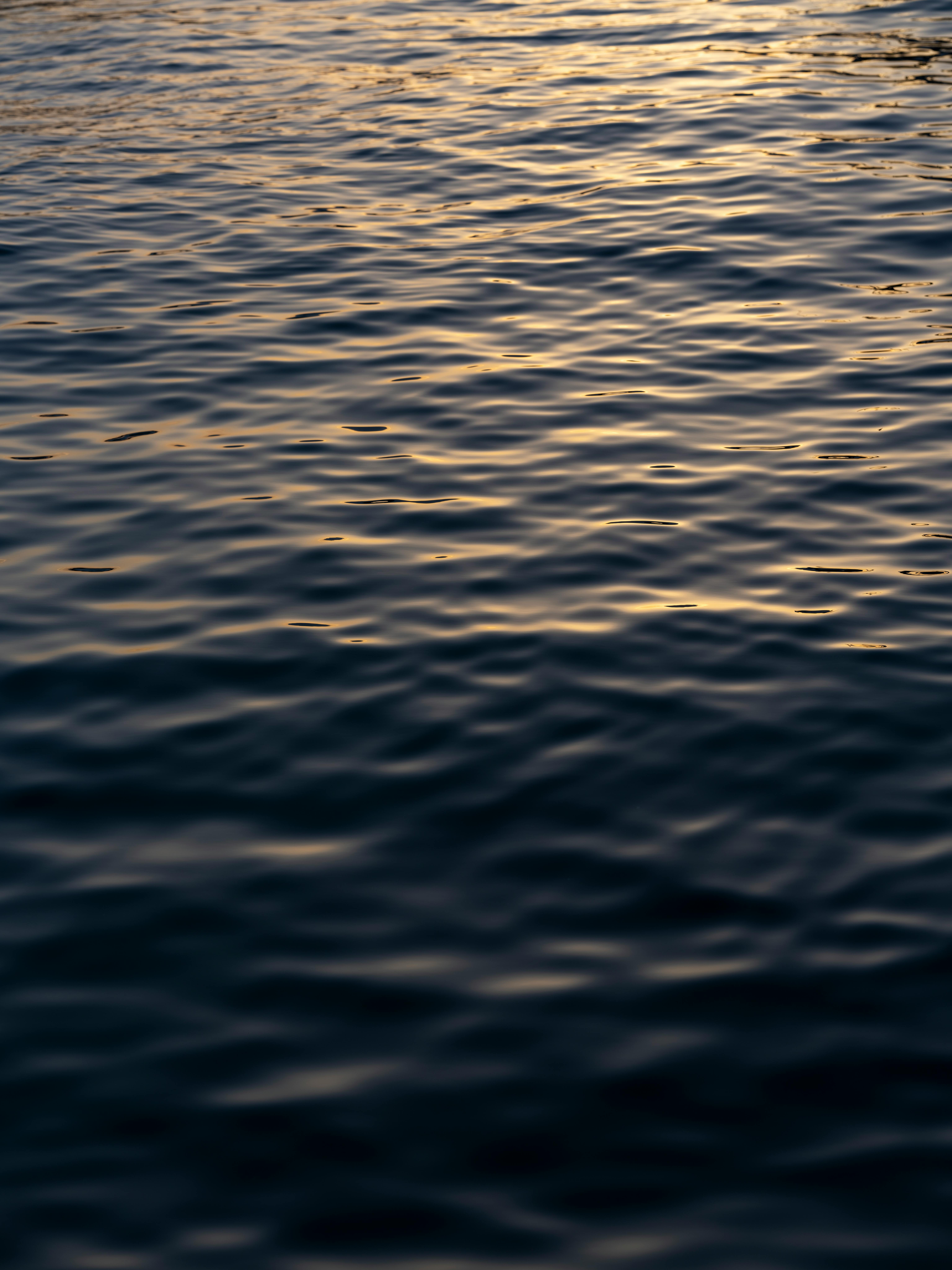 Peaceful twilight ocean scene capturing gentle waves with golden light reflections.