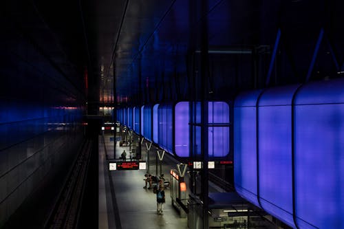 People at Subway in Hamburg at Night