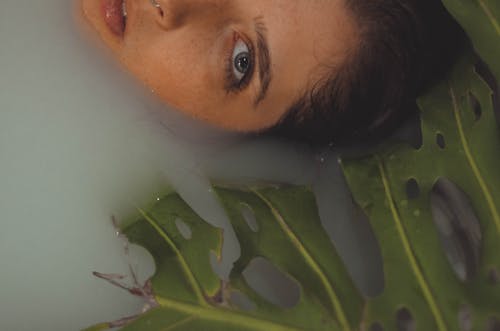 Woman On White Body Of Water Near Green Leaf