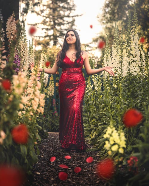 Woman in Red Sleeveless Dress