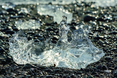 Icebergs on the beach in the arctic