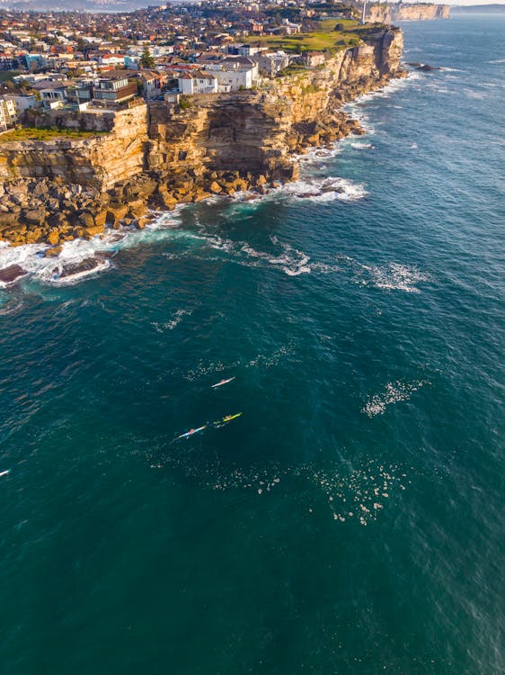 Aerial view of the ocean and cliffs near sydney