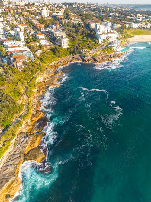 Aerial view of the ocean and coastline in sydney