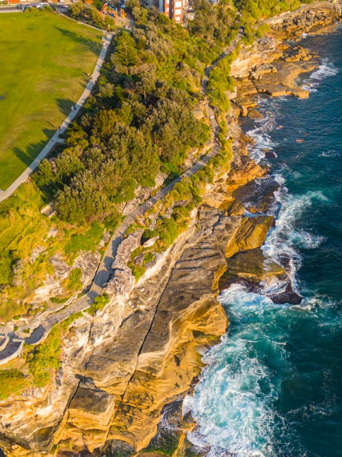 Gratis lagerfoto af Australien, bondi til bronte kystvandring, droneoptagelse