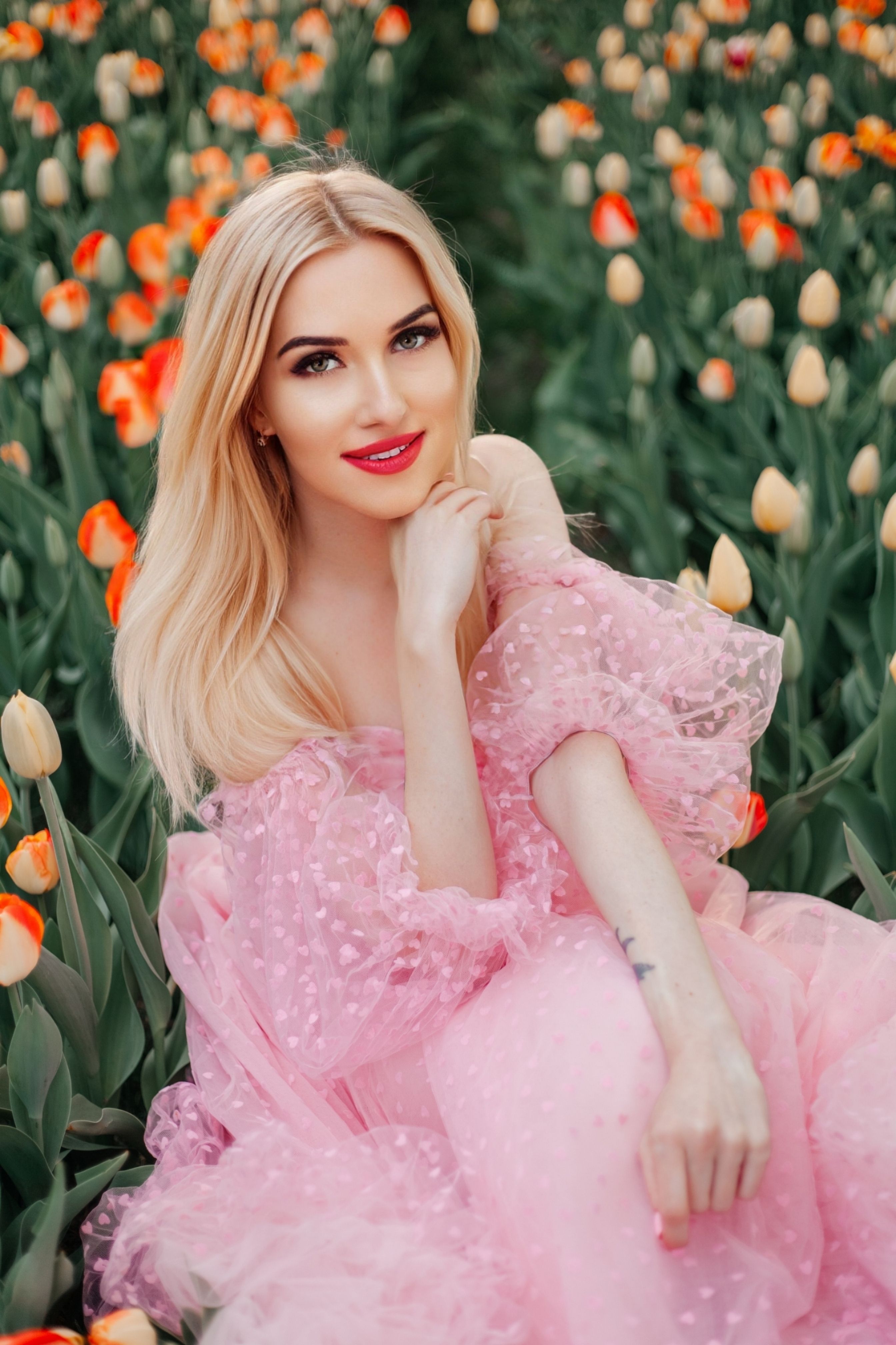 Portrait of Blonde Woman in Pink Dress · Free Stock Photo